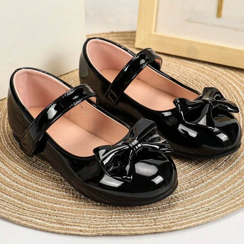 Girls Kids School Bowknot Flats Black Shoes US 12.5 Comfort Lightweight Uniform